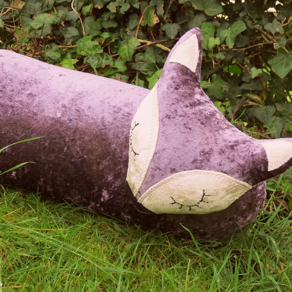 Fox draught excluder. A crushed velvet fox draught excluder. 109cm in length. 