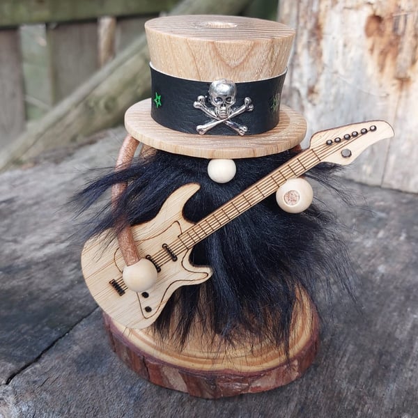 Artisan Handcrafted Wood turned Rock Guitarist Gonk Incense Burner Black Beard