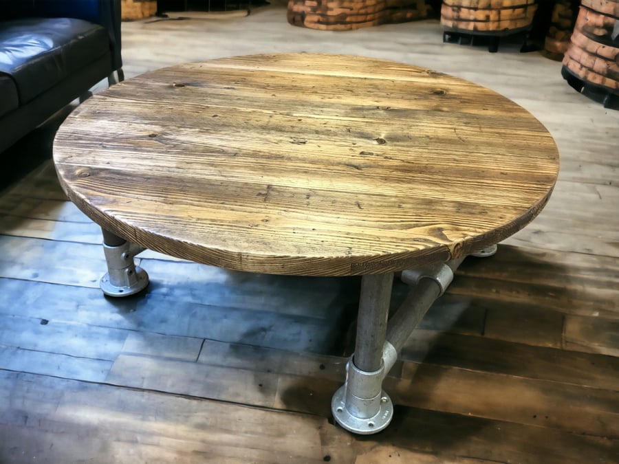 Circular Round Coffee Table, Custom Made Reclaimed Scaffold - Tube Pipe Legs THE
