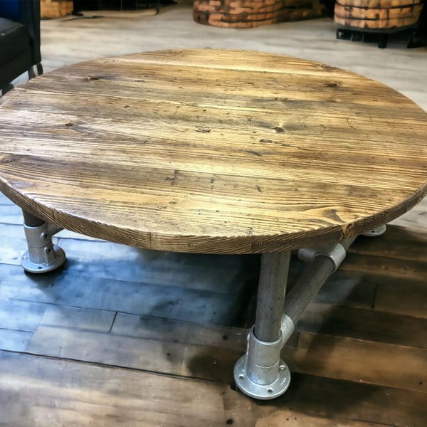 Circular Round Coffee Table, Custom Made Reclaimed Scaffold - Tube Pipe Legs THE