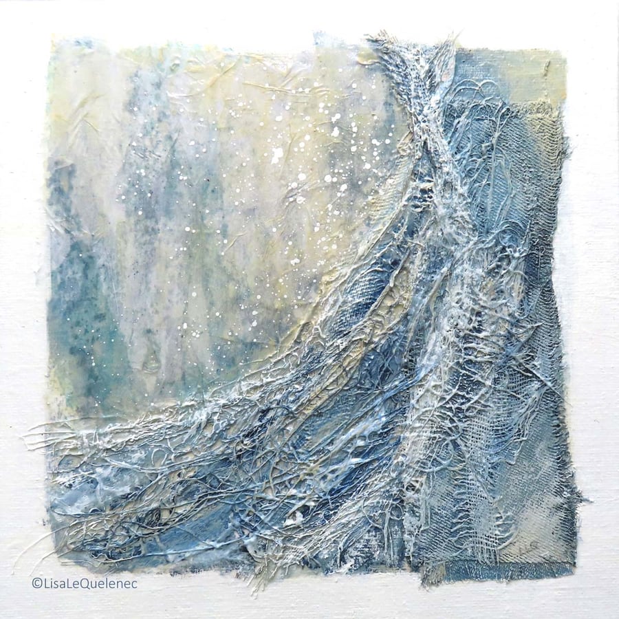 Original mixed media abstract ocean wave  water inspired coastal tidal theme 