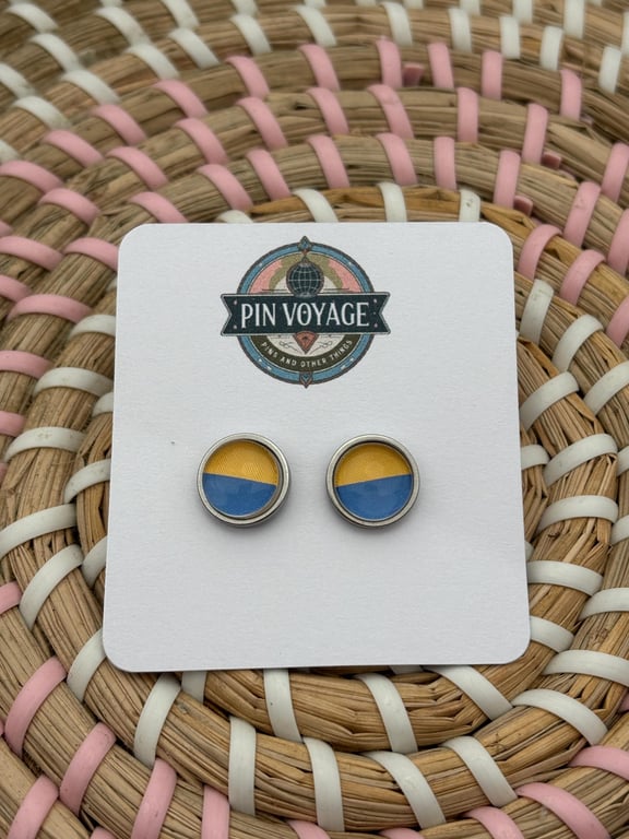 Ukraine Flag Stud Earrings - Handmade Jewellery - 1cm diameter