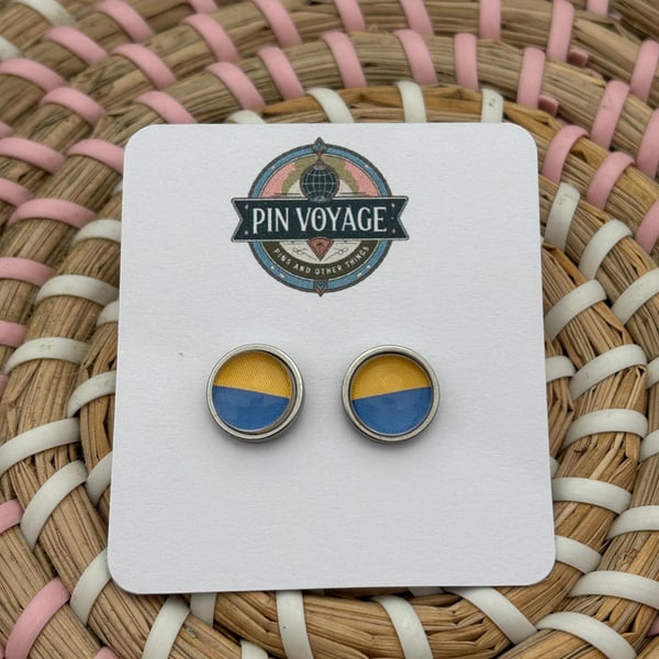 Ukraine Flag Stud Earrings - Handmade Jewellery - 1cm diameter