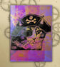 Pirate Cat One off Hand-Pulled Linocut & Gelli Print Purple