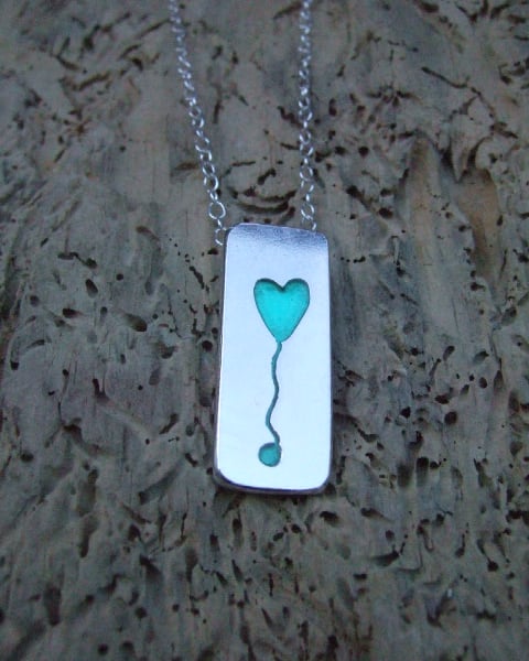 Sterling Silver and Jade Resin Heart Balloon Pendant