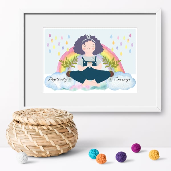 Positivity and Courage Rainbow art print, motivational print