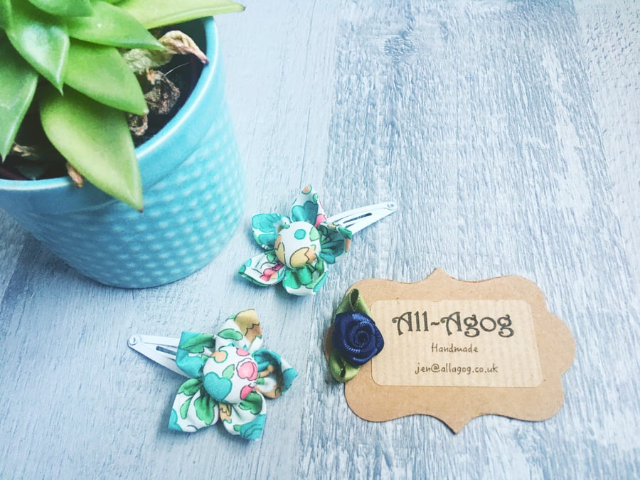 Liberty Handmade Flower Hair Clips - Betsy in Bright Blue