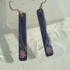 LONG SLIM ENAMELLED EARRINGS WITH STERLING SILVER WIREWORK & FLORAL DESIGN