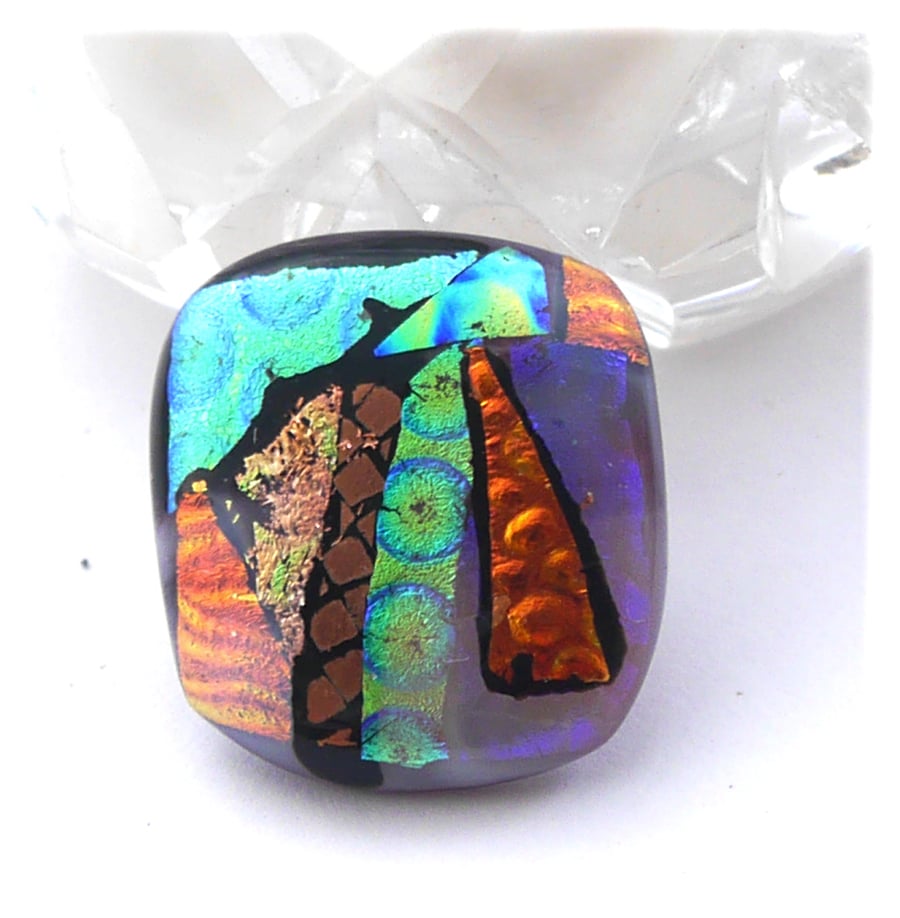 Patchwork Dichroic Fused Glass Brooch 075 Handmade 