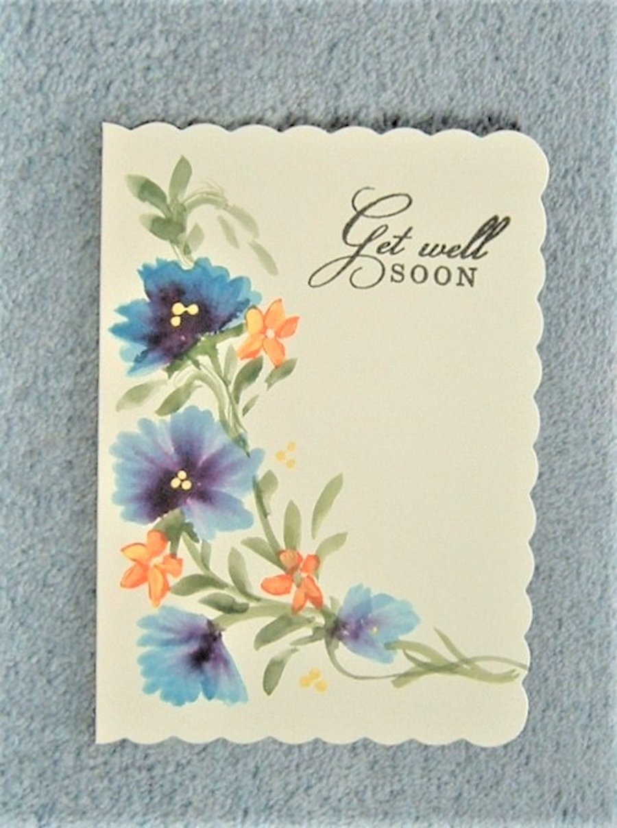 hand painted Get Well Soon greetings card ( ref F 448)