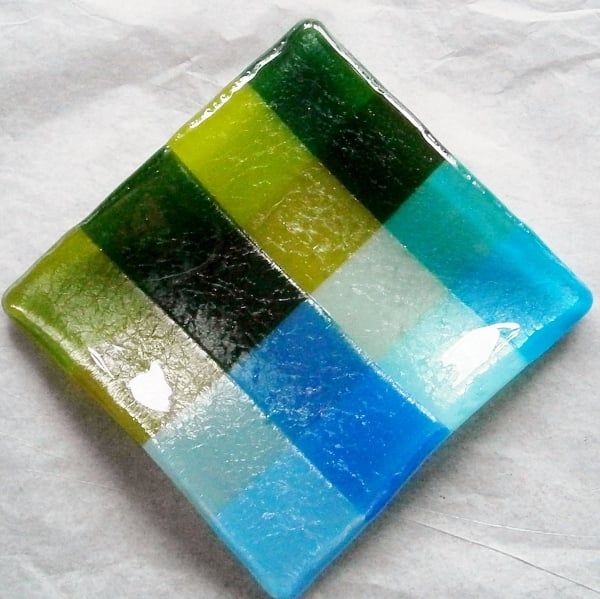 Fused glass Tartan wavy dish