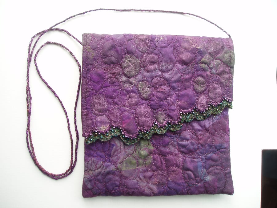 EMBROIDERED BAG with free machine embroidery and beads