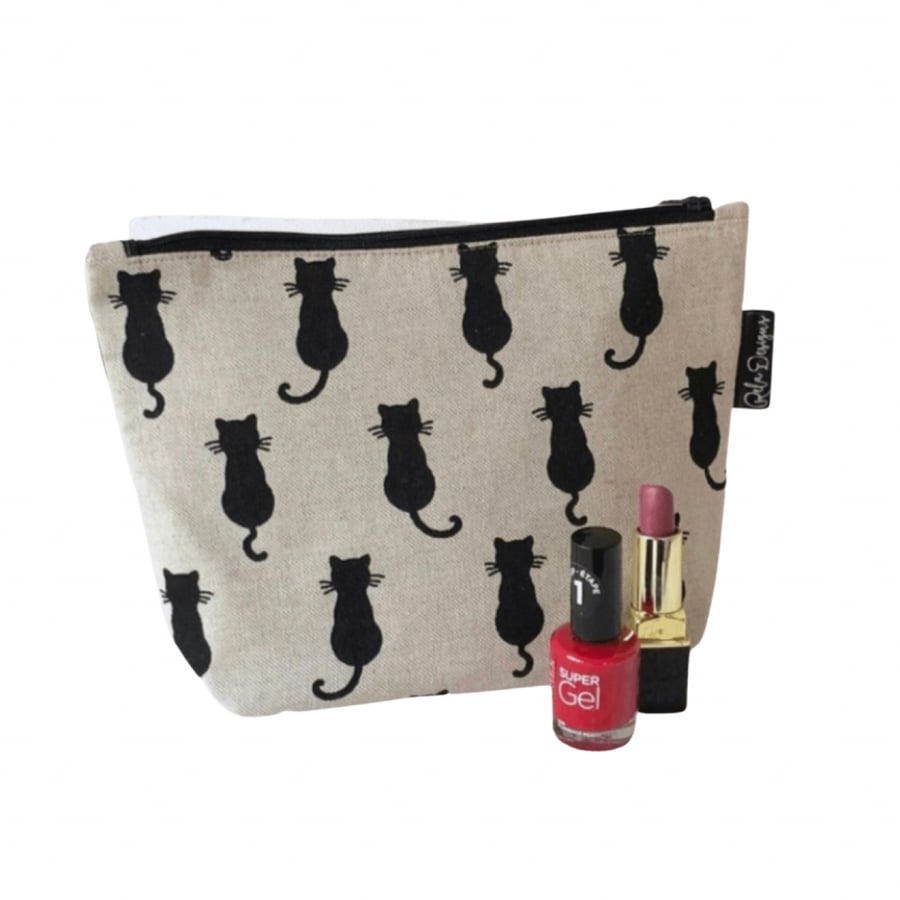 Make up bag linen black cats 