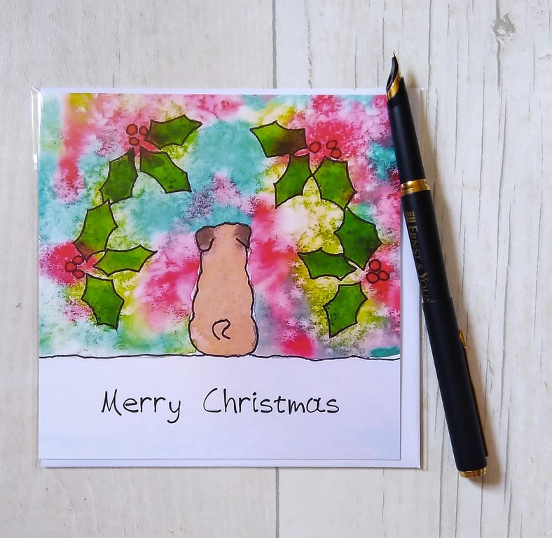Pug Christmas card (printed card).Christmas card. Pug card.