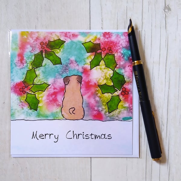 Pug Christmas card (printed card).Christmas card. Pug card.