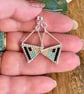 Lightweight geometric beadwork earrings in silver, black and turquoise  - Image 3