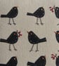 Small framed hand-stitched textile of blackbirds with bright red berries - Image 3