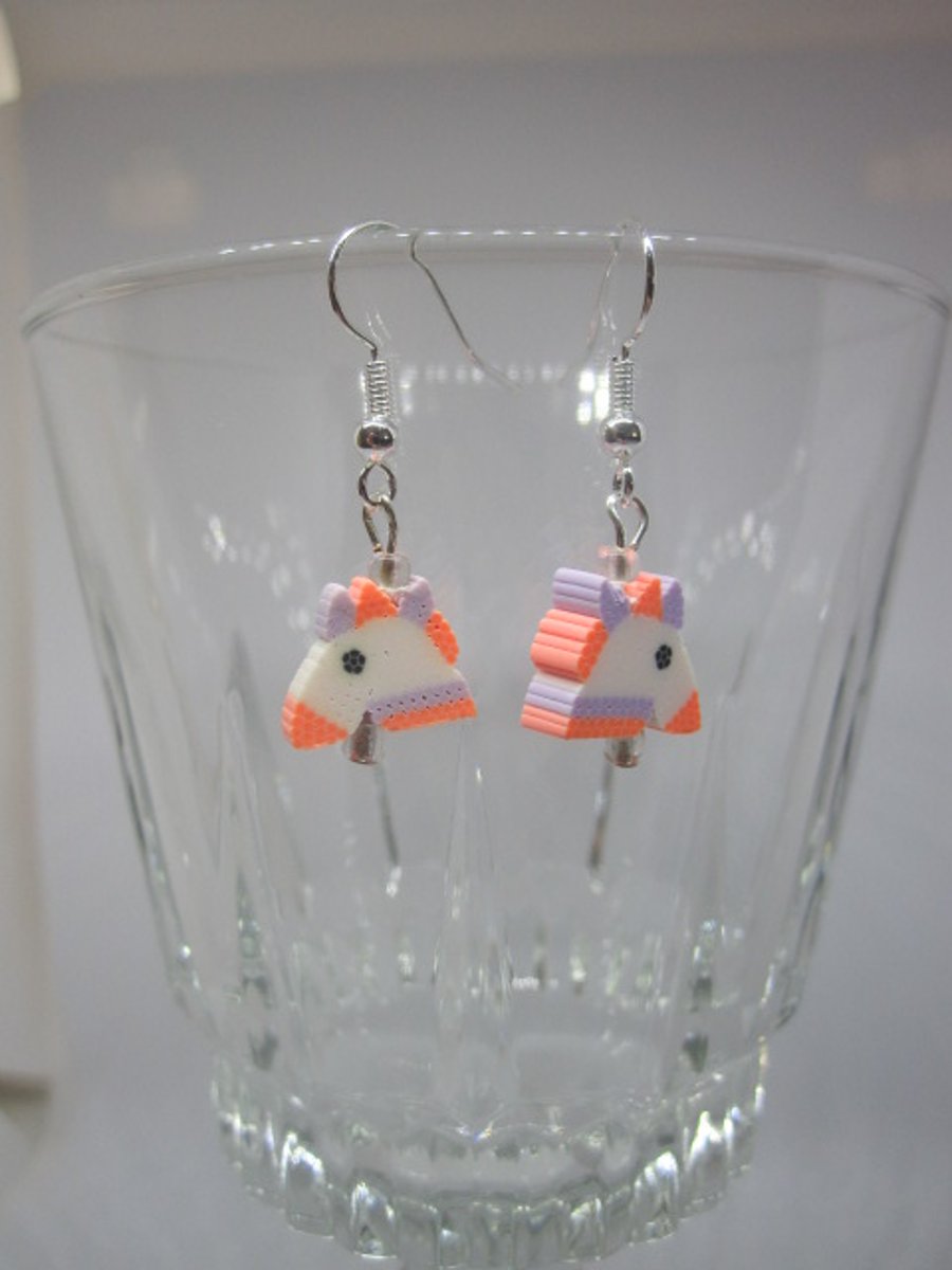 Orange and Lilac Polymer Clay Unicorn Earrings