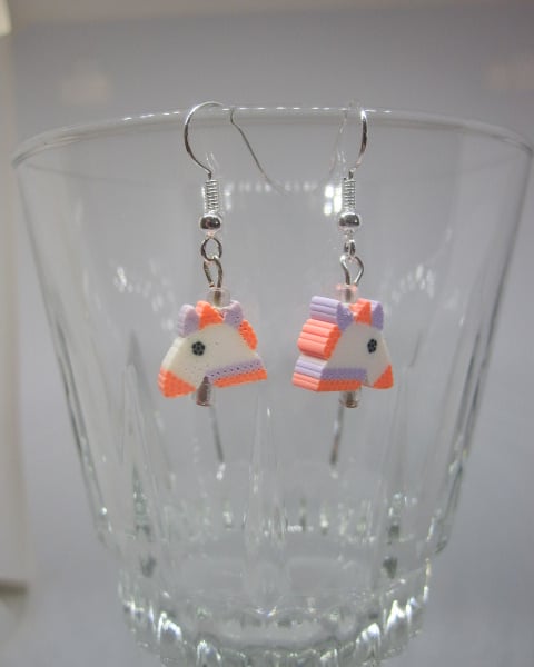 Orange and Lilac Polymer Clay Unicorn Earrings