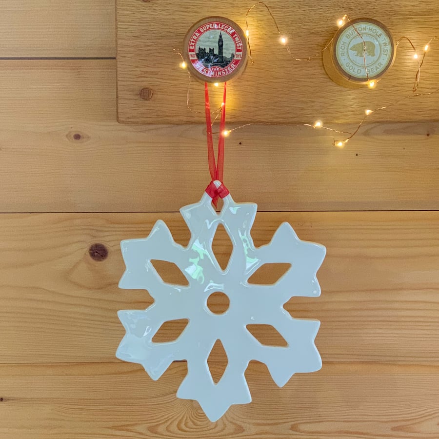 Handmade Giant Ceramic Snowflake Hanger, Large Christmas Hanging Decoration