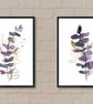Greenery art prints, purple leaves wall decor, Eucalyptus leaves wall art prints - Image 2