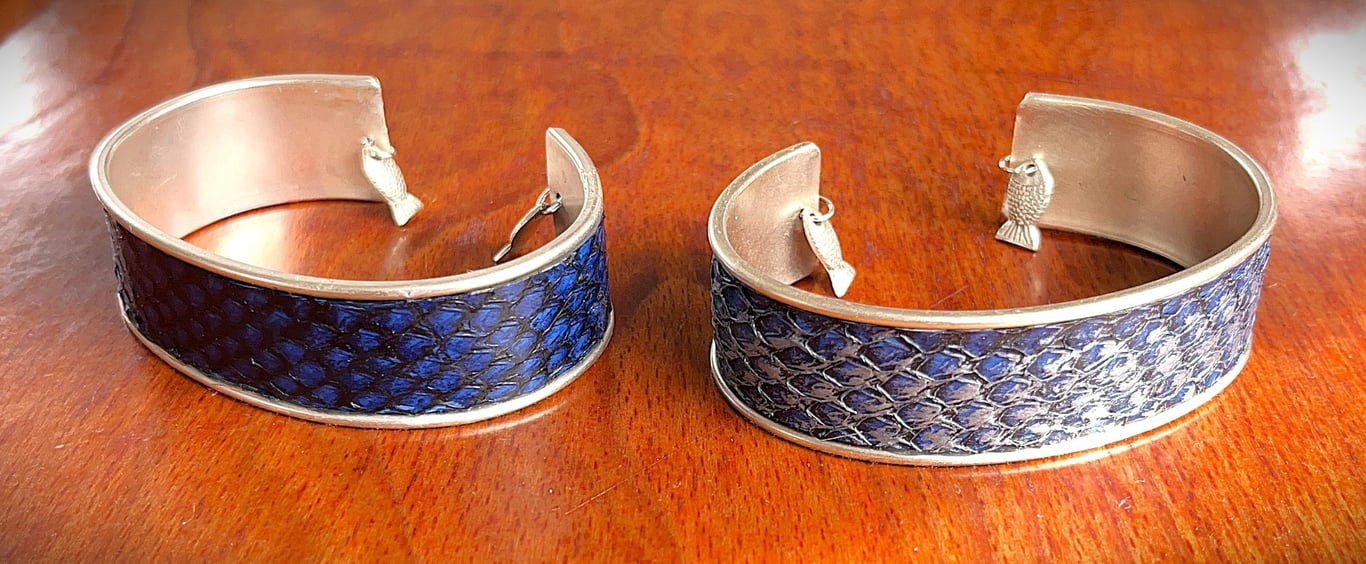 Handmade Surfer Bracelet - Salmon Leather Fish Scales - Coastal Beachwear