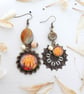 Asymmetrical Boho Style Earrings with Art Charms, Faux Pearls and Agate Stone - Image 6