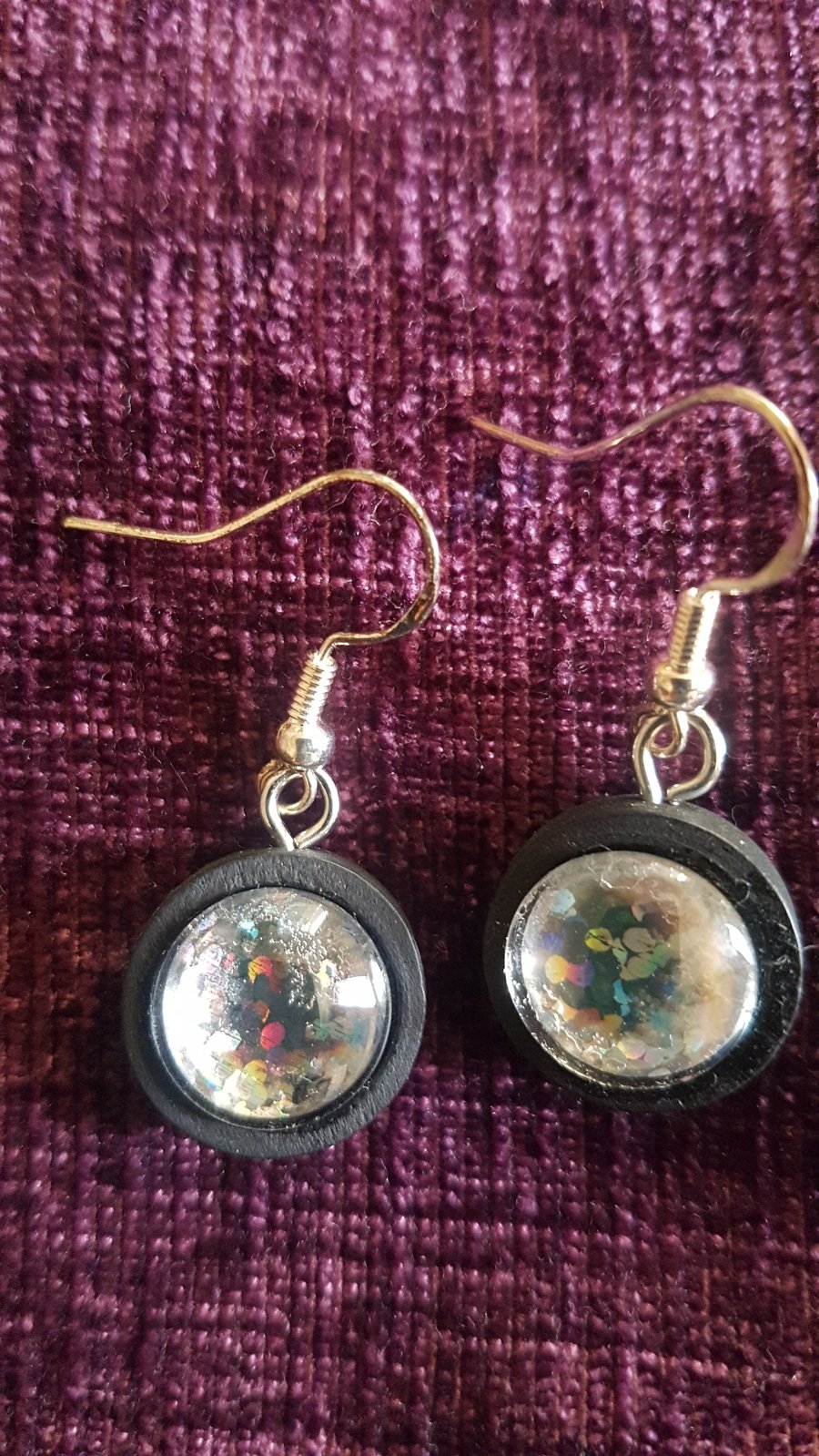 Wooden glass ice effect holographic earings 