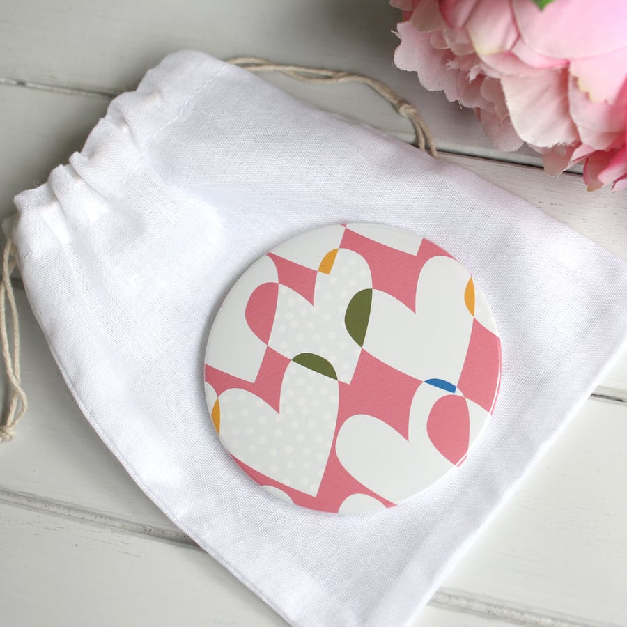 Pink Hearts Pocket Mirror