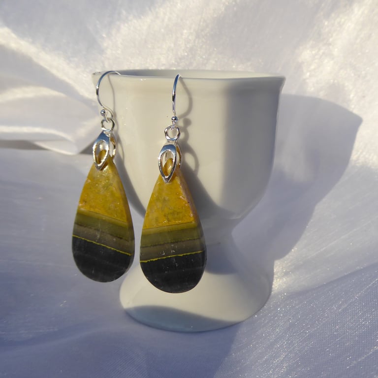 Yellow & Black Bumblebee Jasper and Sterling Silver Earrings