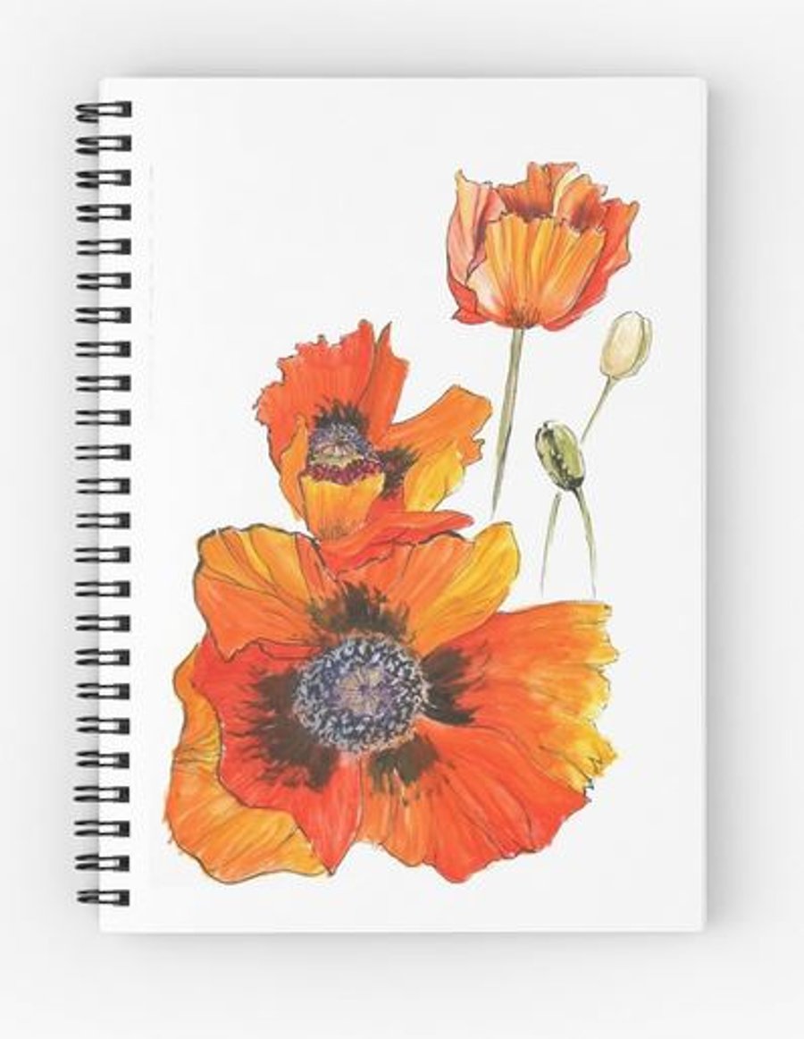 A5 (6x8) spiral bound notebook with a red poppies cover reproduction