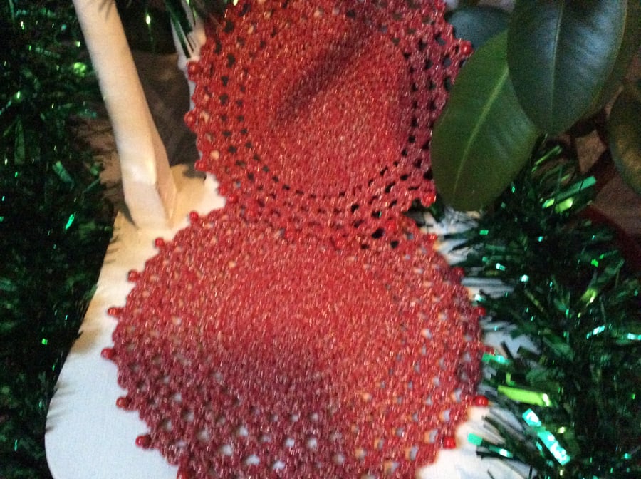 Large sparkly red and gold  doilies