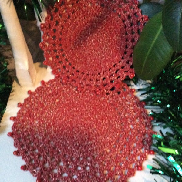 Large sparkly red and gold  doilies