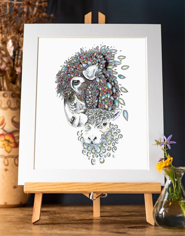 Ewe and Lamb Art print a4 