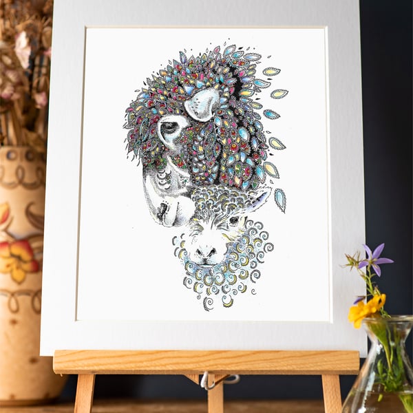 Ewe and Lamb Art print a4 