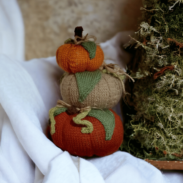 Hand knitted pumpkin stack