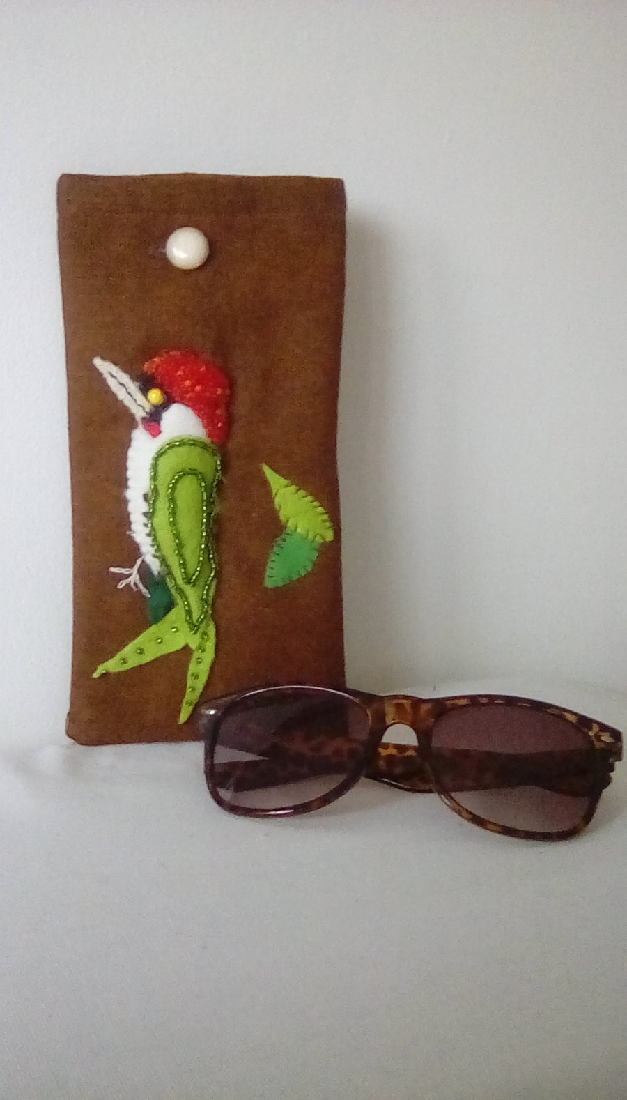 Linen Glasses case, Embroidered Spectacle Case, Bird Case