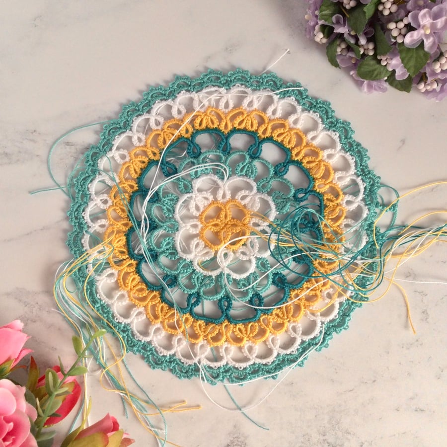 Pre-Order - Handmade Tropical Round Doily in Shuttle Tatting