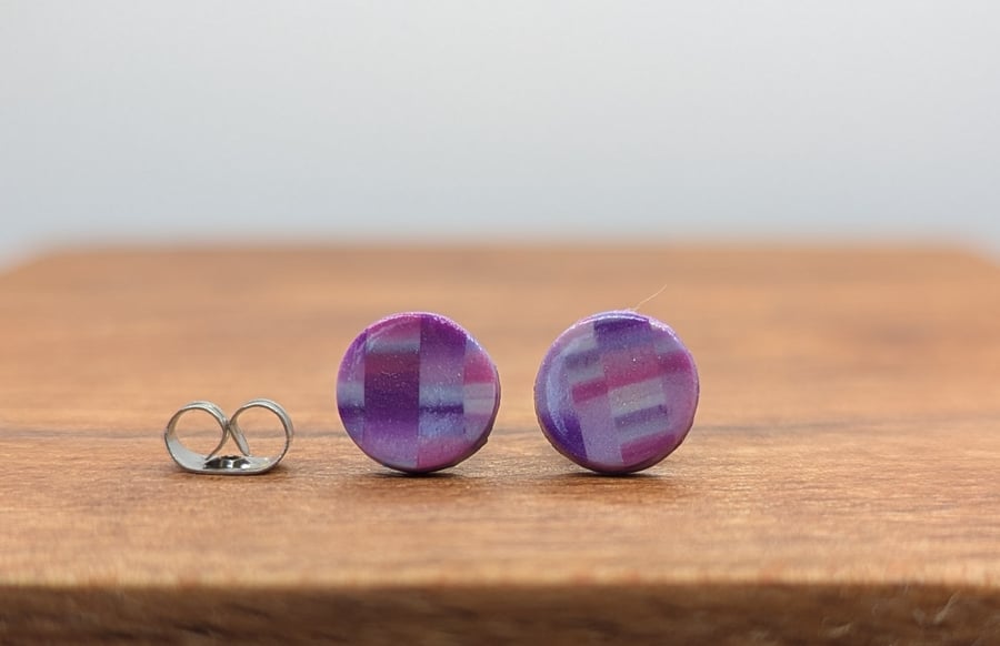 Lilac mosaic look small stud earrings 