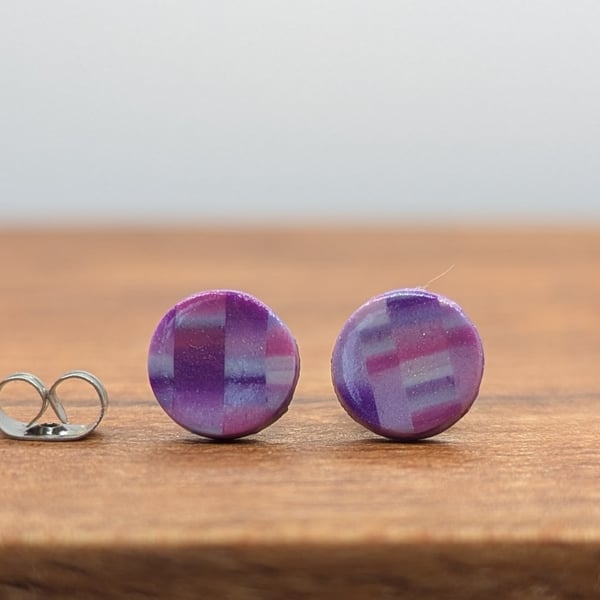 Lilac mosaic look small stud earrings 