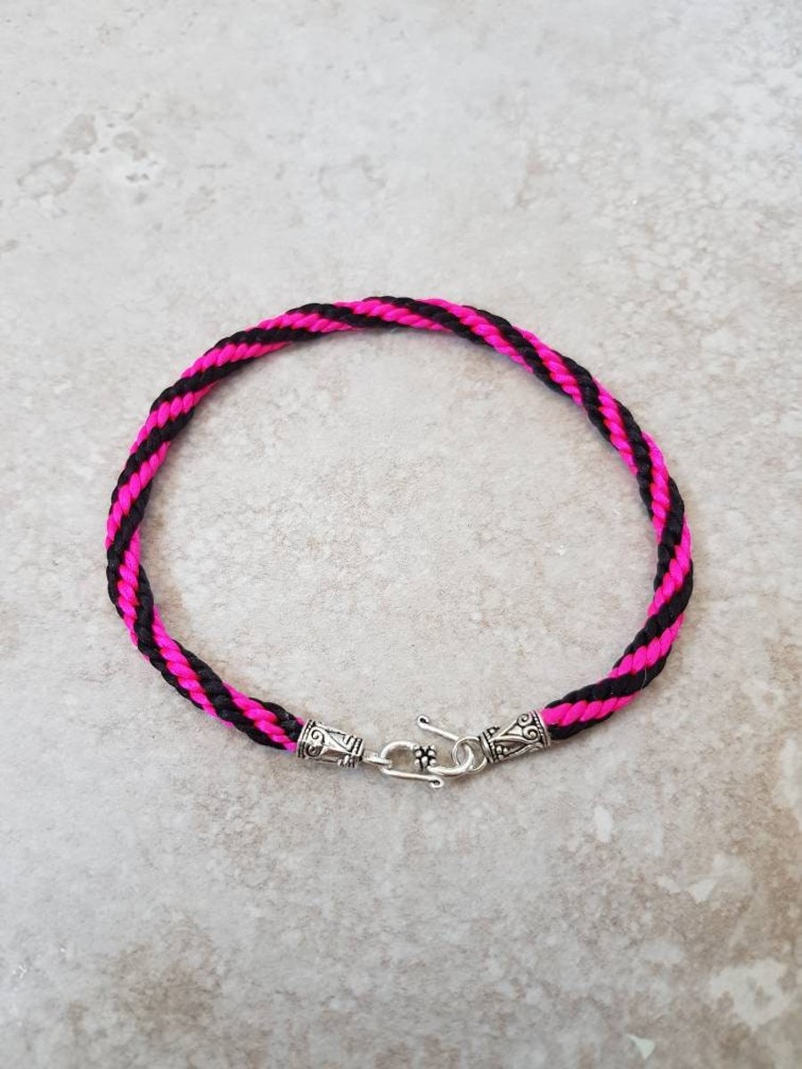Pink and Black Ankle Bracelet, Braided Fabric anklet