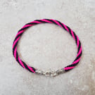 Pink and Black Ankle Bracelet, Braided Fabric anklet