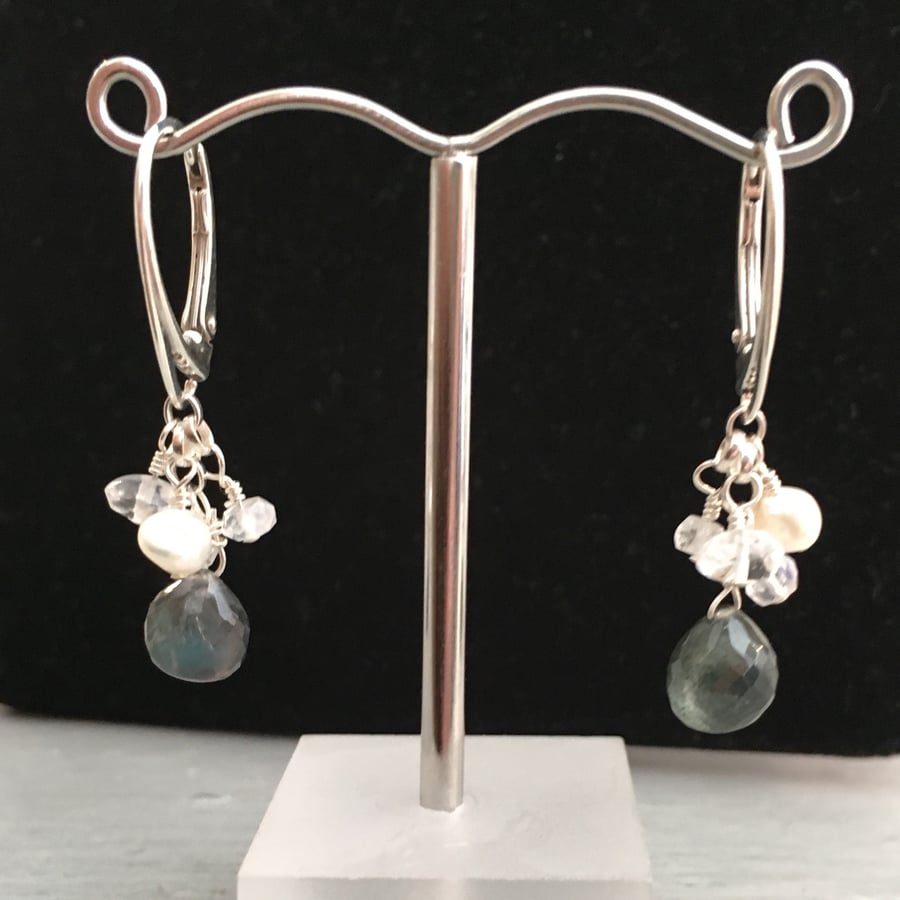 Labradorite & Silver Lever Arch Earrings
