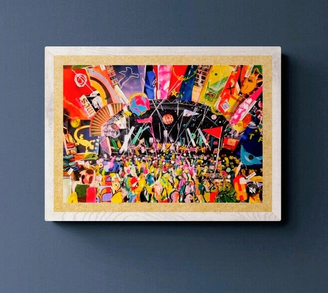 A4 print of a festival collage . Printed on smooth Fedrigoni 250gsm card