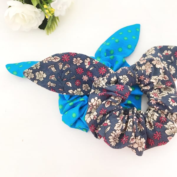  Beautiful Bundle of Two Bow Scrunchies - Blue