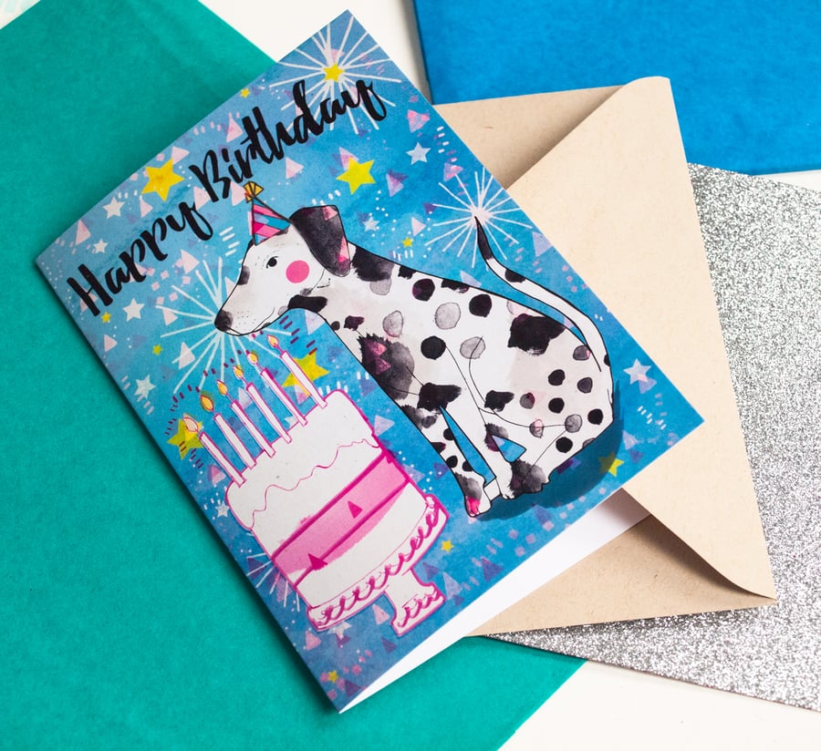 Dalmatian Happy Birthday Greeting Card-Dogs-Stationery-Paper Goods