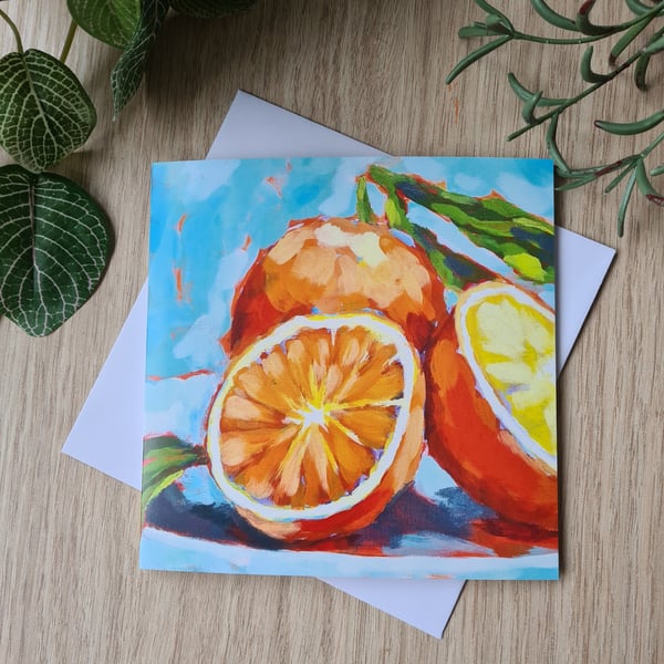 Oranges still life painting printed card