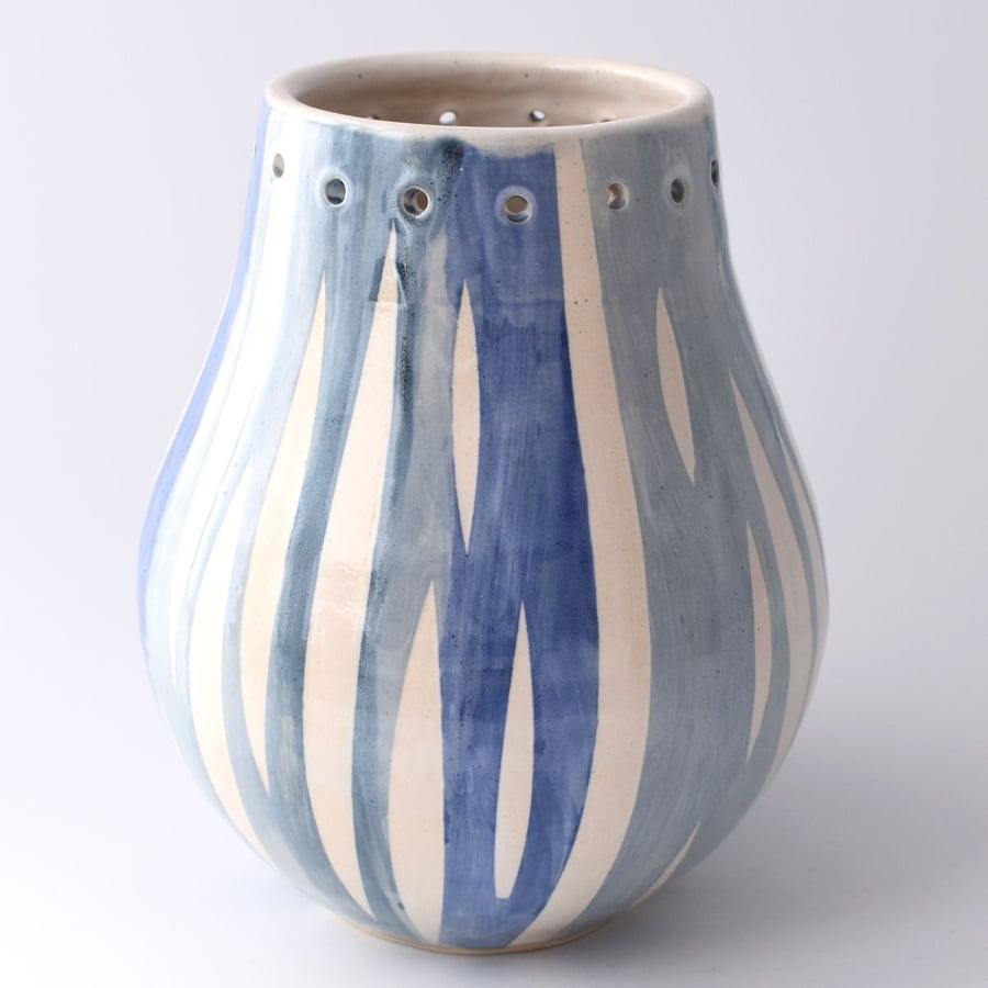 A32 Stoneware pottery hand thrown stripey vase  (Free UK postage)