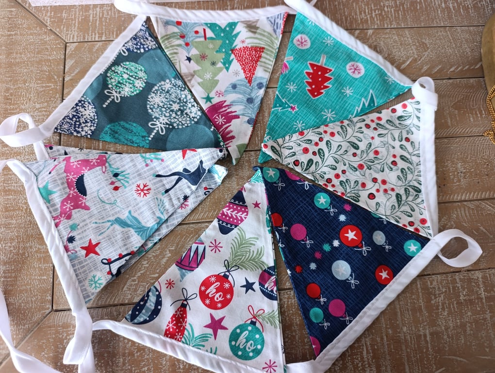 Brightly coloured modern Christmas bunting 
