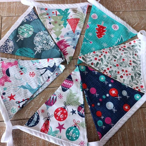 Brightly coloured modern Christmas bunting 